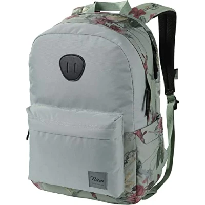 Abbildung von Nitro Urban Plus, Old School Daypack mit zusätzlichem gepolstertem Laptopfach, urbaner Streetpack, Alltagsrucksack, Schulrucksack, Schoolbag seitlichem Flaschenfach, Dead Flower, 28 L