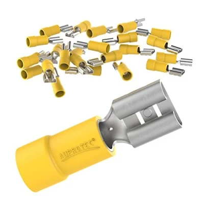 Abbildung von AUPROTEC 10x Flachsteckhülsen 4,0 6,0 mm² gelb/Steckbreite 6,3 mm Teilisoliert PVC weiblicher Steckverbinder FDD Kabel Verbinder aus Messing verzinnt