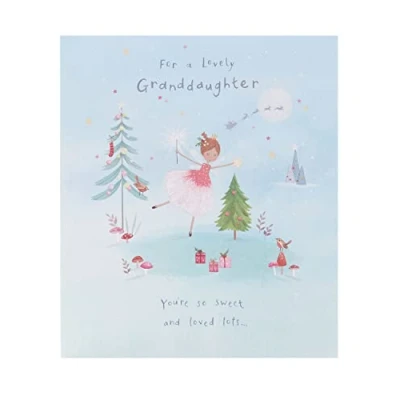 Abbildung von UK Greetings Weihnachtskarte für Enkelin Feen Eislauf Design