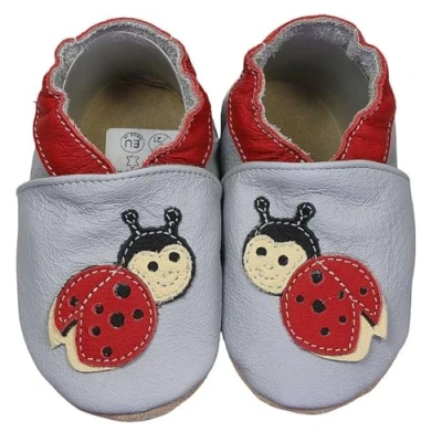 Abbildung von HOBEA Germany Krabbelschuhe für Jungs und Mädchen in verschiedenen Designs (26/27 EU, Marienkäfer grau)