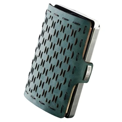 Abbildung von I Clip Original Geldbörse mit Münzfach Leder Portemonnaie Herren Kreditkartenetui Geldklammer hochwertiger Geldbeutel Slim Wallet Blue Lagoon schwarzem Rahmen