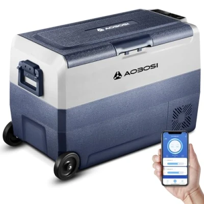 Abbildung von AAOBOSI Kompressor Kühlbox 50 L, Auto Mit WiFi APP Steuerung, 12/24 V und 100 240 Elektrisch, bis 20 C für Auto, LKW, Boot, Reisemobil, Camping, Dual Zone zwei Temperaturen