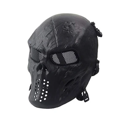 Abbildung von ATAIRSOFT Taktische Airsoft Paintball Skelett Schädel Maske, CS schützende Vollgesichtsmaske für Halloween Cosplay Maskerade (Schwarz)