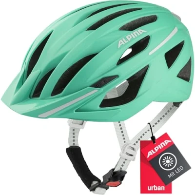 Abbildung von ALPINA HAGA Stoßabsorbierender, Sicherer &amp; Optimal Anpassbarer Urban Fahrradhelm Mit Integriertem LED Licht Für Erwachsene, Turqouise matt, 55 59 cm