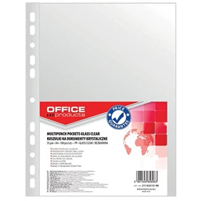 Abbildung von OFFICE PRODUCTS Kataloghüllen Prospekthüllen / Din A4/ Glasklar Kristallklar Oben Offen Klarsichthüllen Sicht Hüllen Gelochte Plastikhülle /PP/ Transparent 55 Mikron, 100 Stück (1er Pack)