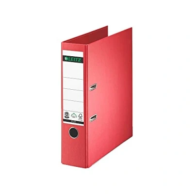 Abbildung von Leitz Qualitäts Ordner 180, A4, 8 cm Rückenbreite, Spezialpapierkaschierung in Leinenprägung, Blauer Engel, Rot, 10070025