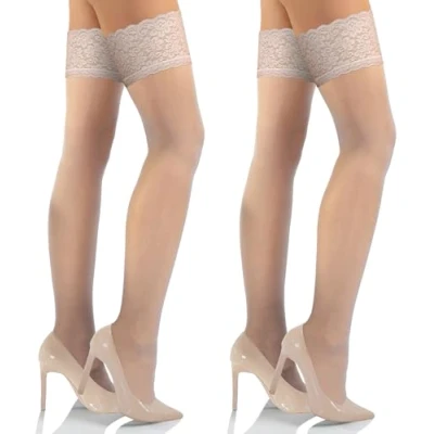 Abbildung von sesto senso Halterlose Strümpfe mit Spitze 2er Pack 15 DEN Feinstrümpfe Damen 3/4 M/L Sand Elfenbein cremefarben