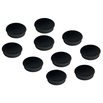 Abbildung von FRANKEN Magnete Stark Rund, 10 Stück, Hochwertige Haftmagnete für Büro und Haushalt mit hoher Haftkraft, ideal Whiteboards, Kühlschrank, Plantafeln oder Schaukästen, 38 mm, Schwarz, HMS36