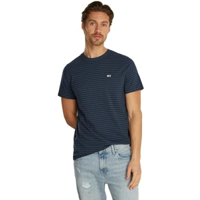 Abbildung von Tommy Jeans Herren T Shirt Kurzarm Slim Fit Stripe Tee Rundhalsausschnitt, Mehrfarbig (Dark Night Navy / Stripe), XXL