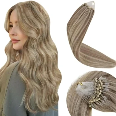 Abbildung von LaaVoo Extensions Echthaar Microring Braun Blond Mit Hellbraun Highlight Hellblond Micro Loop 35cm 1g/s 50g #P8/24