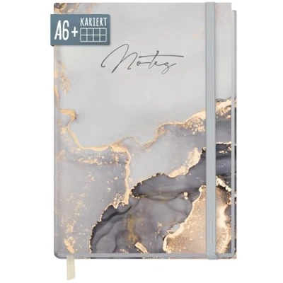 Abbildung von paper&amp;you® Notizbuch kariert A6+ mit Gummiband [Grey Marble] 156 Seiten, 78 Blatt Notizheft, Bullet Journal, Tagebuch nachhaltig &amp; klimafreundlich