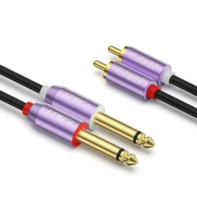 Abbildung von J&amp;D Dual 6.35mm TS zu RCA Kabel, Vergoldet Violett Hülle Robuste 1/4 Stereo Audiokabel 2X Zoll Stecker 2 Adapter Verbindungskabel, 1.8 M