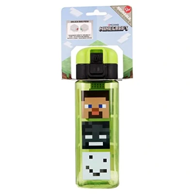 Abbildung von Minecraft Kinder wiederverwendbare Flasche mit Anti Tropf System und Tragegriff einfache Push Button Öffnung Bpa frei leichtes langlebiges Material Kapazität 550 ml