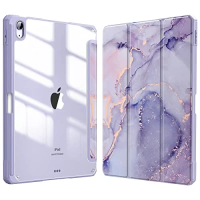 Abbildung von Fintie Hybrid Hülle für iPad Air 11 Zoll (M2) 2024, 5 2022, 4 2020 10.9 mit Stifthalter Stoßfeste Schutzhülle transparenter Hartschale auf der Rückseite, Lila Marmor