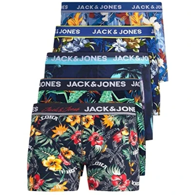 Abbildung von JACK &amp; JONES Herren Unterhosen 5er Set/Pack Sale Männer Marken Boxershorts Weiss schwarz blau grau Shorts Trunks 95% Baumwolle S M L XL XXL (Farb Mix 7 S)