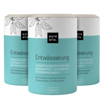 Abbildung von Pure Ella ENTWÄSSERUNG 3er Set Vitalstoffkomplex für Elektrolythaushalt bei Entwässerungskur Brennnessel, Magnesium, Rosskastanien, Weinreben 180 Entwässerung Kapseln