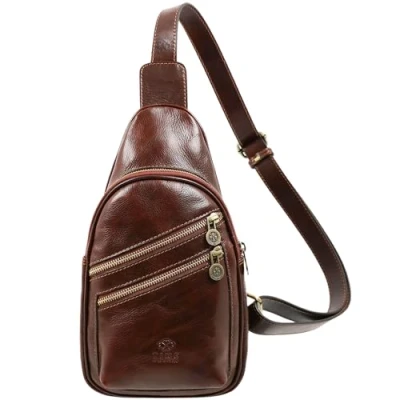 Abbildung von Time Resistance Brusttasche Leder Herren Stylische Umhängetasche Sling Bag Rücken &amp; Brust 100% Italienische Handwerkstradition