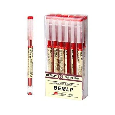 Abbildung von BEMLP Gelschreiber, extra feine Spitze, Kugelschreiber, 0,35 mm, rote Flüssigtinte, Tintenroller, Premium, schnelltrocknend, für japanisches Büro, Schule, Schreibwaren, 12 Packungen