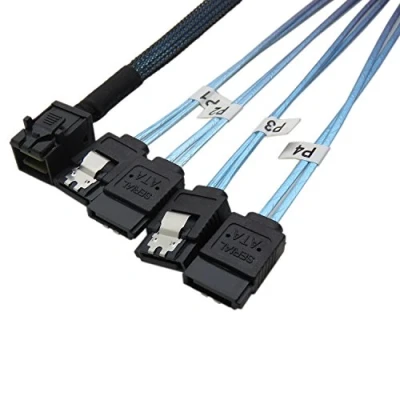 Abbildung von YIWENTEC Internal HD Mini SAS (SFF 8643 Host) to 4X SATA (Target) Hard Drive Cable (50 cm)
