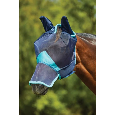 Abbildung von Weatherbeeta Fliegenmaske Comfitec Deluxe Fine Mesh mit Ohren und Nase Navy/Türkis Small Pony