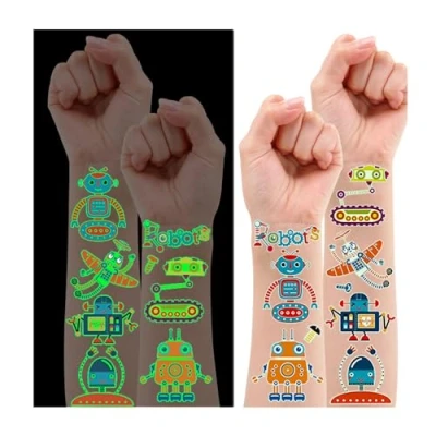 Abbildung von 120 Stück Tattoo Kinder Jungen, Leesgel Leucht Roboter Kindertattoos Aufkleber Temporäre für Sticker, Mitgebsel Kindergeburtstag Junge Party Deko Geschenke