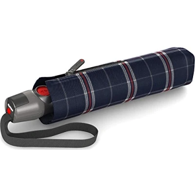 Abbildung von Knirps T.200 Taschenschirm Duomatic Check Navy inkl. Futteral im Schirmdesign Hochqualitative Verarbeitung 100% Polyester Windkanal getestet kompakt, komfortabel u. zuverlässig