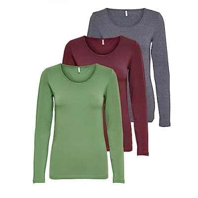 Abbildung von ONLY Damen Onllive Love LS O Neck TOP 3 Pack, DGM/Vineyard Green, Port Royale, XS