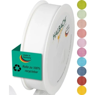 Abbildung von Halbach Seidenbänder Geschenkband Breite 25mm Länge 25m Schleifenband made in Germany Geschenkbänder Vielzahl von Farben und Breiten, perfekt zum Verpacken Dekorieren, Farbe: weiß