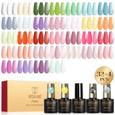 Abbildung von ROSALIND UV Nagellack Set, 36 Stück Gel Pastell Weiß Gelb Grün Blau Lila Rosa Nude Farbgel Gelnägel,Soak Off Mini fFrühling Sommer Nail Polish Geschenk