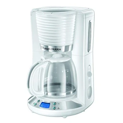 Abbildung von Russell Hobbs Kaffeemaschine [Digitaler Timer, Brausekopf für optimale Extraktion&amp;Aroma] Inspire Weiss (max 10 Tassen, 1,25l Glaskanne, Warmhalteplatte, 1100W) Filterkaffeemaschine 24390 56