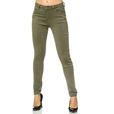 Abbildung von Elara Damen Stretch Hose Skinny Jeans Elastisch Chunkyrayan G09 5 Olive 40 (L)