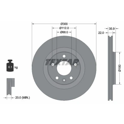 Abbildung von TEXTAR PRO 92137103 Bremsscheibe 300 22 05/06 112 außenbelüftet beschichtet ohne Radbefestigungsbolzen, Radnabe AUDI: A4 B7 Avant, B6 Avant