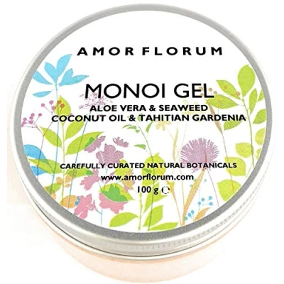 Abbildung von ALOE &amp; ALGEN MONOI GEL mit KOKOSNUSSÖL TAHITIAN GARDENIA 100g von AMOR FLORUM BEDINGUNGEN, FEUCHTIGKEITEN und NÄHREN Haut Haare. Kein zusätzliches Parfüm.
