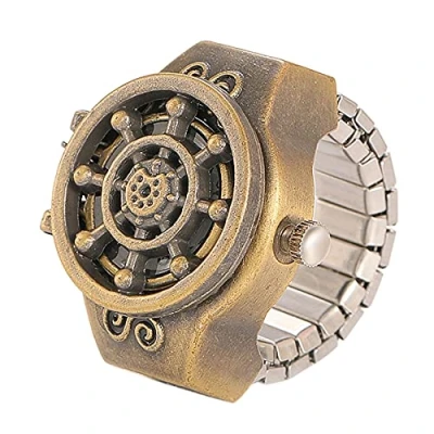 Abbildung von JewelryWe Herren Damen Ringuhr Fingeruhr Analog Quarz Uhr Elastisch Ruder Ring Band Edelstahl Uhrenring Gold