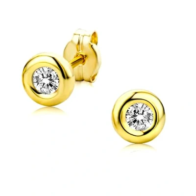 Abbildung von Orovi Ohrringe rund aus 9 Karat Gelbgold (375) mit kreiertem Diamant (0.40 ct) Ohrstecker Gold Damen Solitaire Zirkonia in edler Zargenfassung Allergenfrei &amp; handgemacht (5 x 5 mm)