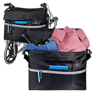 Abbildung von SupreGear Rollstuhltasche, Aufbewahrungstasche Aufhängen Rollstuhltasche Hinten mit Secure Reflective Strip, Anti Scratch Oxford Bag Perfekt für Rollstuhl Transport Chair, Schwarz