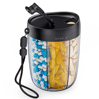 Abbildung von AUVON Tablettenbox 7 Tage Morgens Mittags Abends, Rund Pillendose 6 Fächer mit Großen Separaten Fächern, tragbare Medikamentenbox für Vitamine, Fischöl, Medikamente, Nahrungsergänzungsmittel usw.