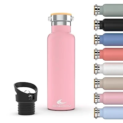 Abbildung von Daikoku Flasche, doppelwandige Edelstahl Thermosflasche, die Getränke stundenlang heiß oder kalt hält, zwei Verschlüsse, rosa, 750 ML