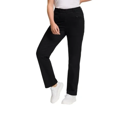 Abbildung von Ulla Popken Basic Stretch MONY Kleurecht Licht SMAL Toelopend Stoffhose, Damen, Größe: 46, Schwarz