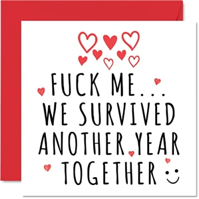 Abbildung von Lustige Valentinstagskarte für Sie und Ihn F**k Me We Survived Another Year Freundin Freund 145 mm x Grußkarten Hochzeitstagskarte Ehemann Ehefrau Verlobte