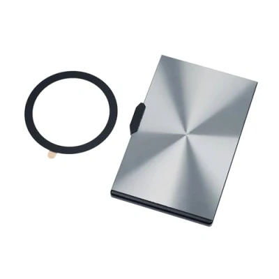Abbildung von TROIKA MagSafe Wallet EDELCARD Kartenetui mit Magnet (N52) zum Befestigen und Metallring 3M Klebefolie, für Führerschein, Ausweis, Kreditkarte Schiebemechanismus, Aluminium, Diamantschliff