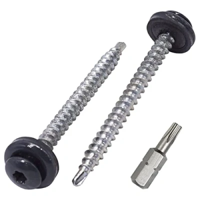 Abbildung von SKIR&#039;CO (100 Stück) Metalldachschrauben 4,8 x 60 mm lackiert selbstbohrende Schrauben mit EPDM Unterlegscheiben Torxkopf (Anthrazitgrau RAL 7016)