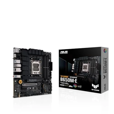 Abbildung von ASUS TUF Gaming B650M E AMD mATX Mainboard 8+2 DrMOS DDR5, PCIe 5.0, 2 M.2 Steckplätze, Ethernet Realtek 2.5 GB, DisplayPort, HDMI, USB Type C, bidirektionale AI Rauschunterdrückung und Aura Sync