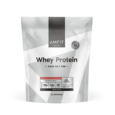 Abbildung von Amazon Marke: Amfit Nutrition Molkeproteinpulver, Erdbeere, 33 Portionen (1er Pack)