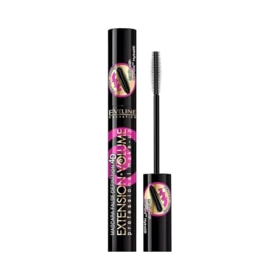 Abbildung von Eveline Cosmetics Extension Volume Mascara Schwarz, 4D Falsche Wimpern Effekt, Wimperntusche Lange Wimpern, Volumen und Länge, Spektakuläre Verlängerung 10ml
