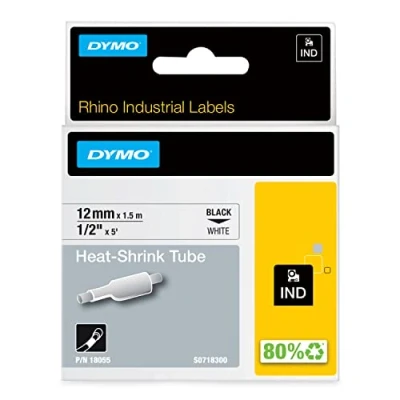 Abbildung von DYMO Rhino Industrie Schrumpfschlauch Kabeletiketten 12 mm, 1,5 m Schwarz auf weiß für Beschriftungsgerät
