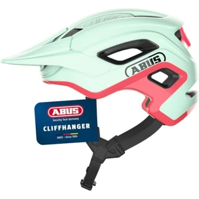 Abbildung von ABUS MTB Helm Cliffhanger Fahrradhelm für anspruchsvolle Trails mit großen Lüftungsöffnungen &amp; TriVider Riemensystem Damen und Herren Mintgrün/Pink, Größe L