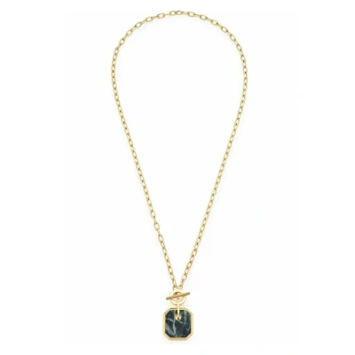 Abbildung von JEWELS BY LEONARDO Lira Halskette aus Edelstahl 1 Stück, goldfarbene Glieder Kette mit Knebelverschluss und Marmor Anhänger anthrazit, Damenschmuck, 022172