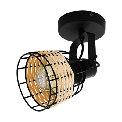 Abbildung von Eglo 43324 NATURE Spotleuchte ANWICK 1 Stahl schwarz, Rattan natur E27 1X40W L:14cm H:20cm dimmbar
