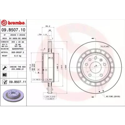 Abbildung von BREMBO COATED DISC LINE 09.B507.11 Bremsscheibe 300 20 5 innenbelüftet beschichtet hochgekohlt mit Schrauben SAAB: 9 Estate